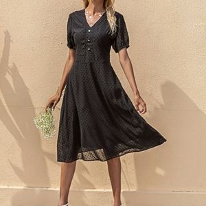 Swiss Dot Button Front A-line dress